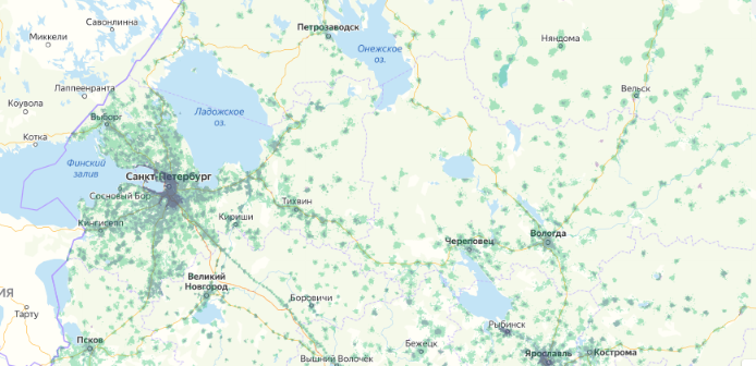 Зона покрытия МТС на карте Кемерово 